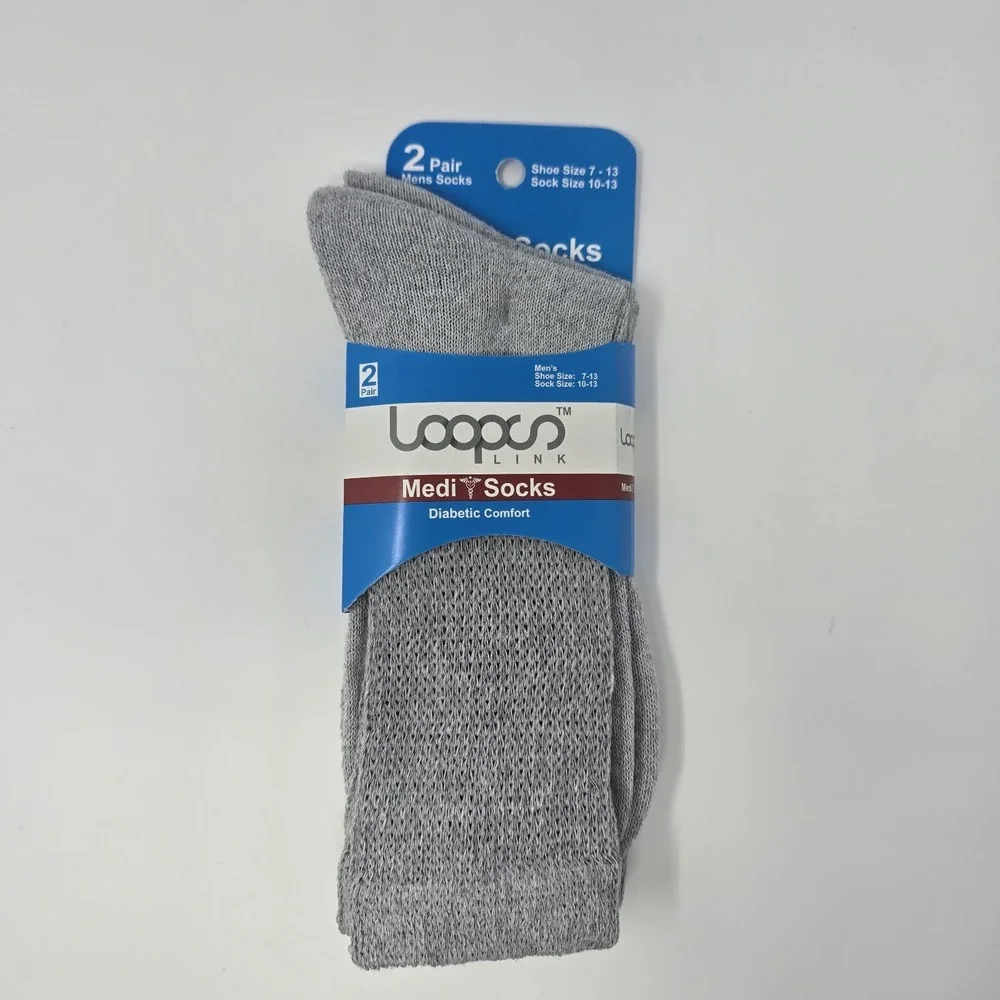 Loopus Link Medi Socks 2 Pair Mens Grey Diabetic Comfort Crew Socks MDCS2 10-13